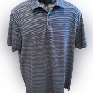 Travis Mathew’s Golf Polo Black and Gray Striped Shirt. Size Large